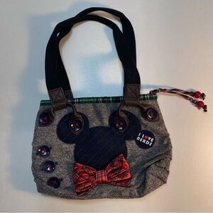 Mickey Mouse I Love Nerds‎ Disney Parks Bow Tie Purse Plaid Handbag Felt